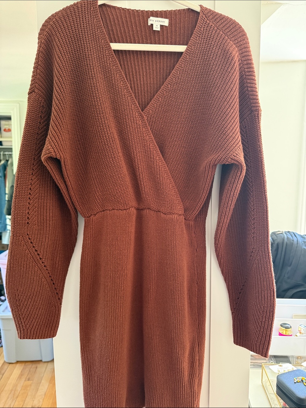Blu Pepper Rust Brown V-Neck Knit Wrap Dress
